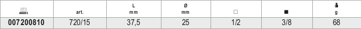 Impact Adaptor, 1/2 Female to 3/8 Male Drives, 37.5mm Length - Beta Tools 720/15