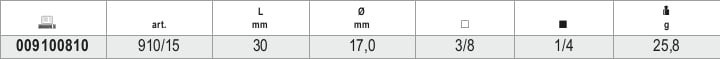 Adaptor 3/8 Female to 1/4 Male Driver 30mm - Beta Tools 910/15