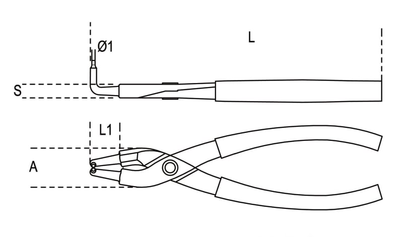 Internal Circlip Pliers Bent 90 Pattern PVC Handles 170mm - Beta Tools 1034 170