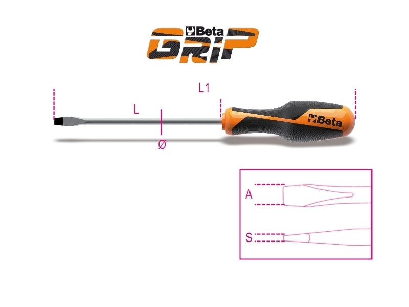 Screwdriver for Slotted Head Screws 0.5x3mm 100mm Length - BetaGRIP 1260 3X100