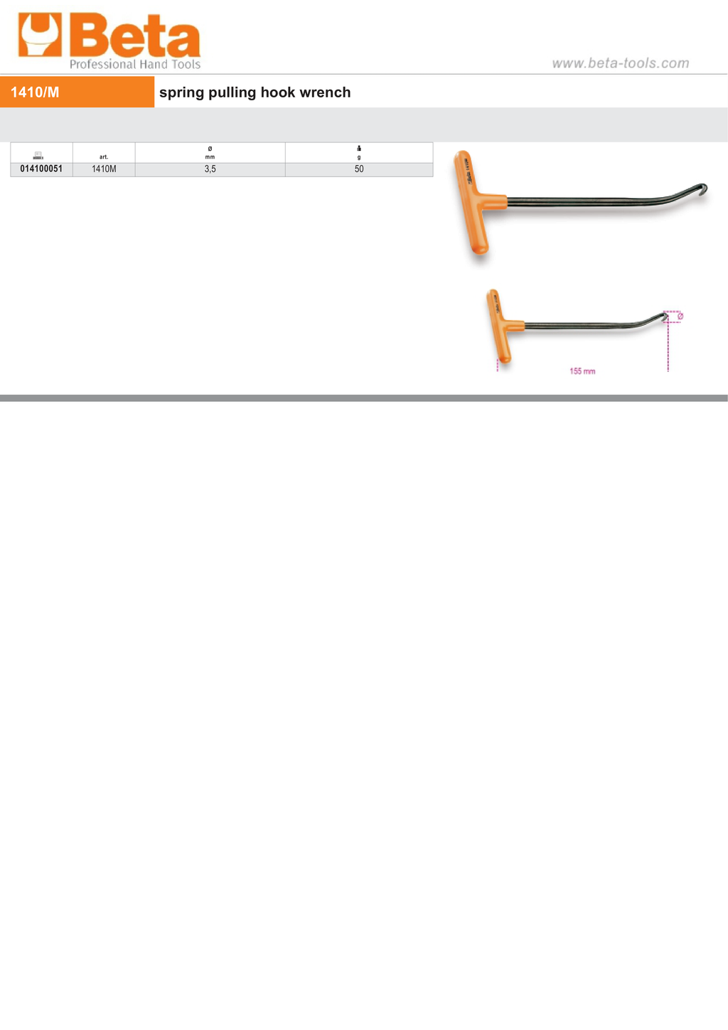 Spring Pulling Hook Wrench 3.5mm - Beta Tools 1410M