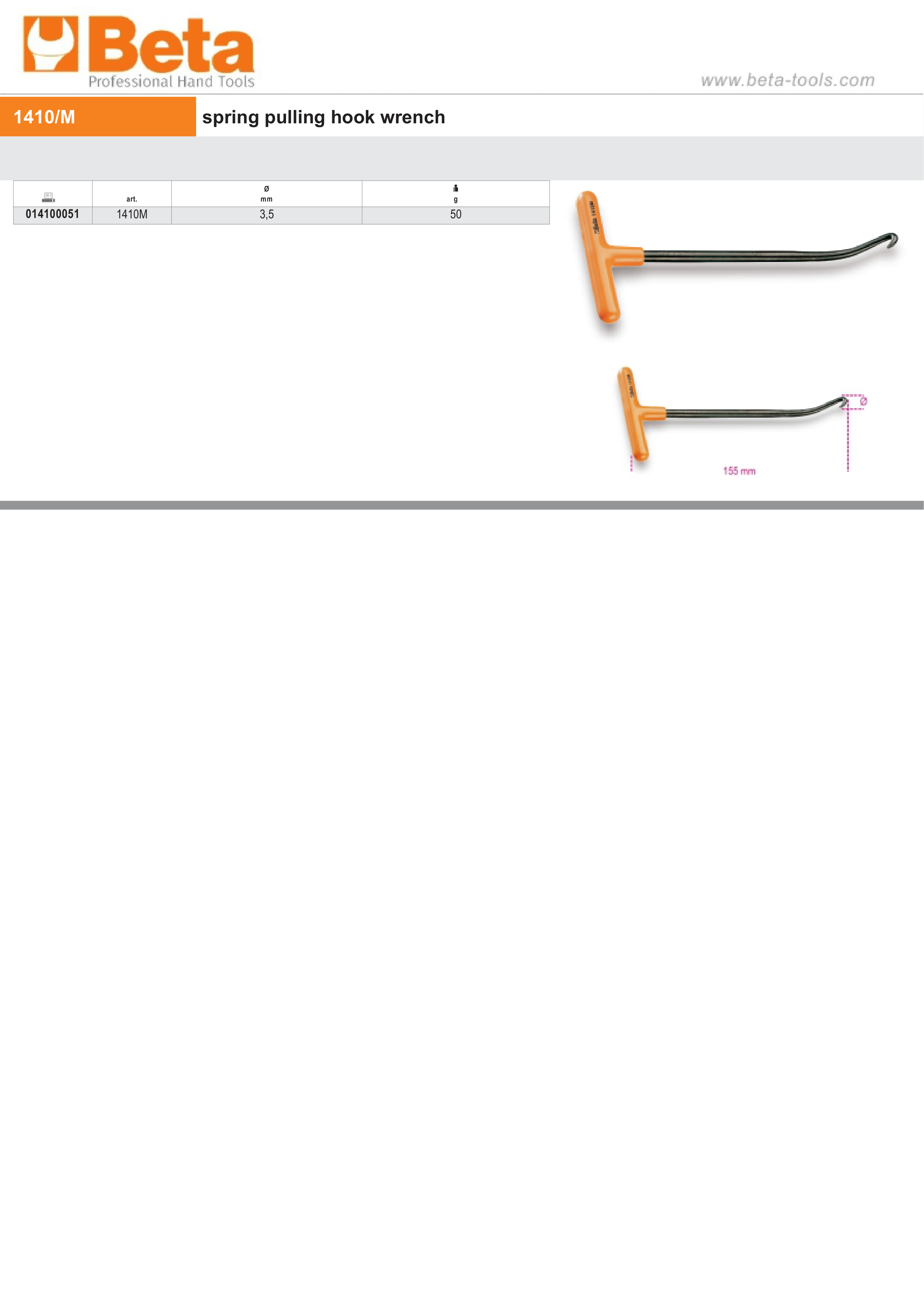 Spring Pulling Hook Wrench 3.5mm - Beta Tools 1410M