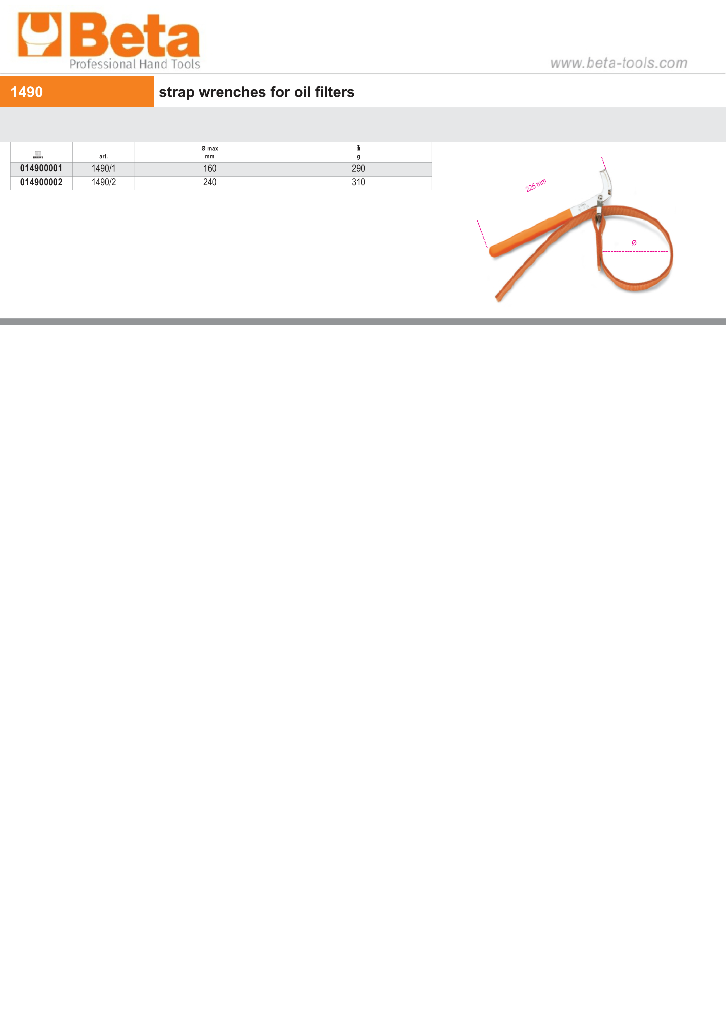Strap Wrench for Oil Filters Up to 240mm - Beta Tools 1490/2