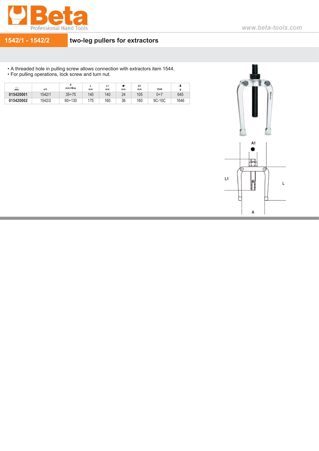 Two-Leg Pullers for Extractors 60mm - 130mm - Beta Tools 1542/2
