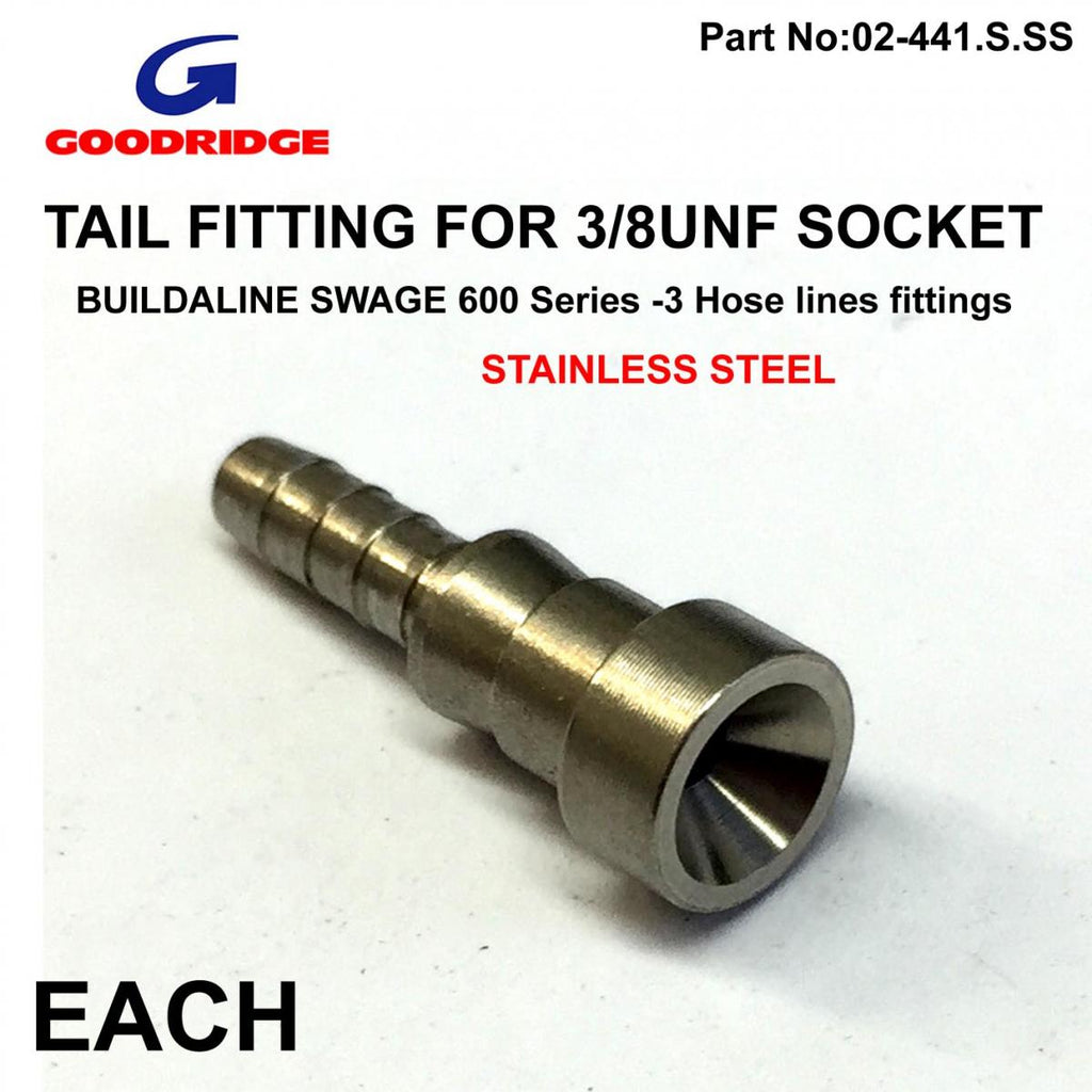 TAIL HOSE FITTING FOR SOCKET, 817-03C / SWAGE CRIMP FITTING 600 Series -3, GOODRIDGE / STAINLESS STEEL