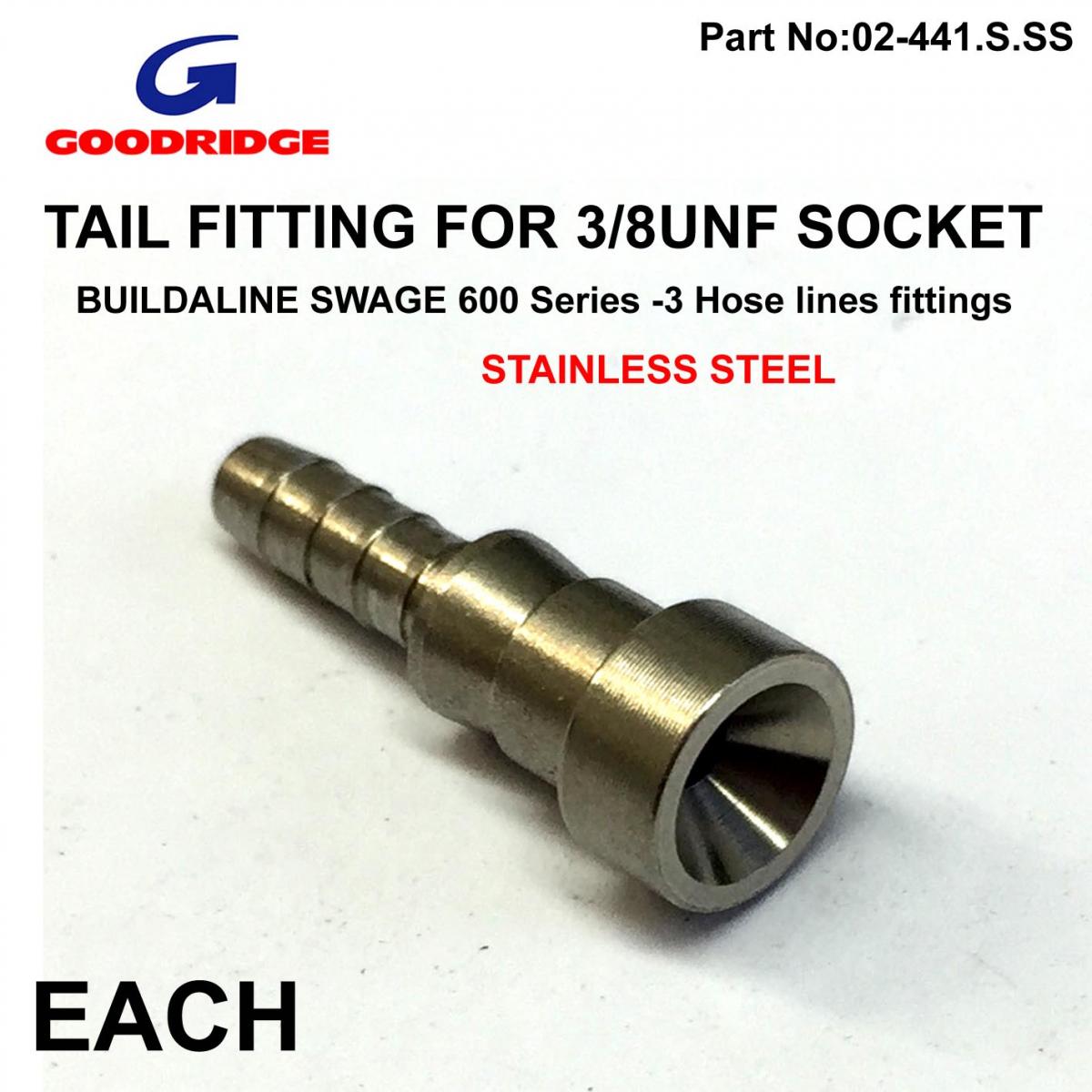TAIL HOSE FITTING FOR SOCKET, 817-03C / SWAGE CRIMP FITTING 600 Series -3, GOODRIDGE / STAINLESS STEEL
