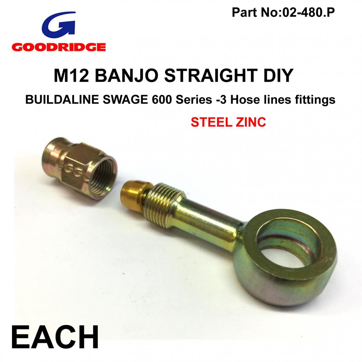 BANJO M12 STRAIGHT NECK DIY, GOODRIDGE 5092-03-M12, 600 Series Brake Hose & Fittin