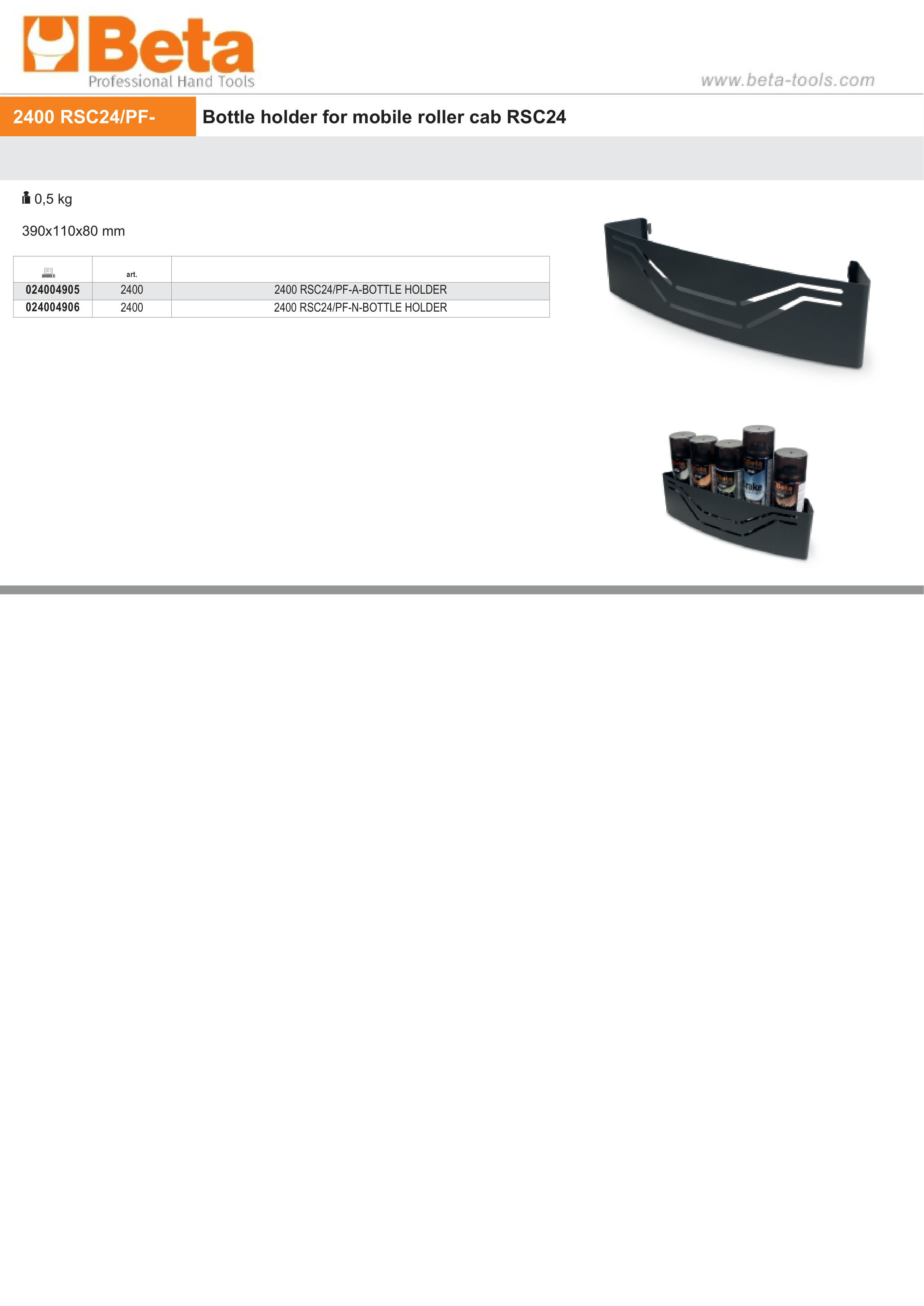 Bottle Holder for Mobile Roller Cab RSC24 - Beta Tools 2400 RSC24/PF-N