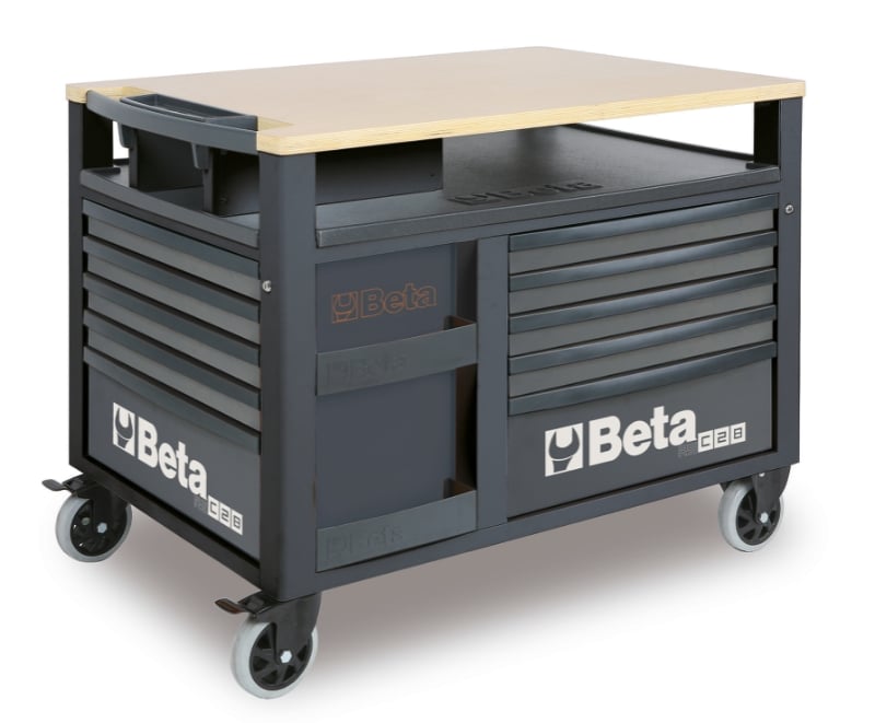 SuperTank Trolley with Wood Worktop, 10 Drawers, 588x367mm, 150mm Castors, 1200kg Load Capacity - Beta Tools RSC28-R