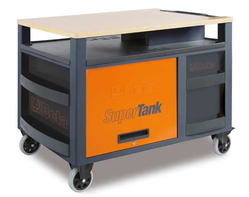 SuperTank Trolley with Wood Worktop, 10 Drawers, 588x367mm, 150mm Castors, 1200kg Load Capacity - Beta Tools RSC28-A
