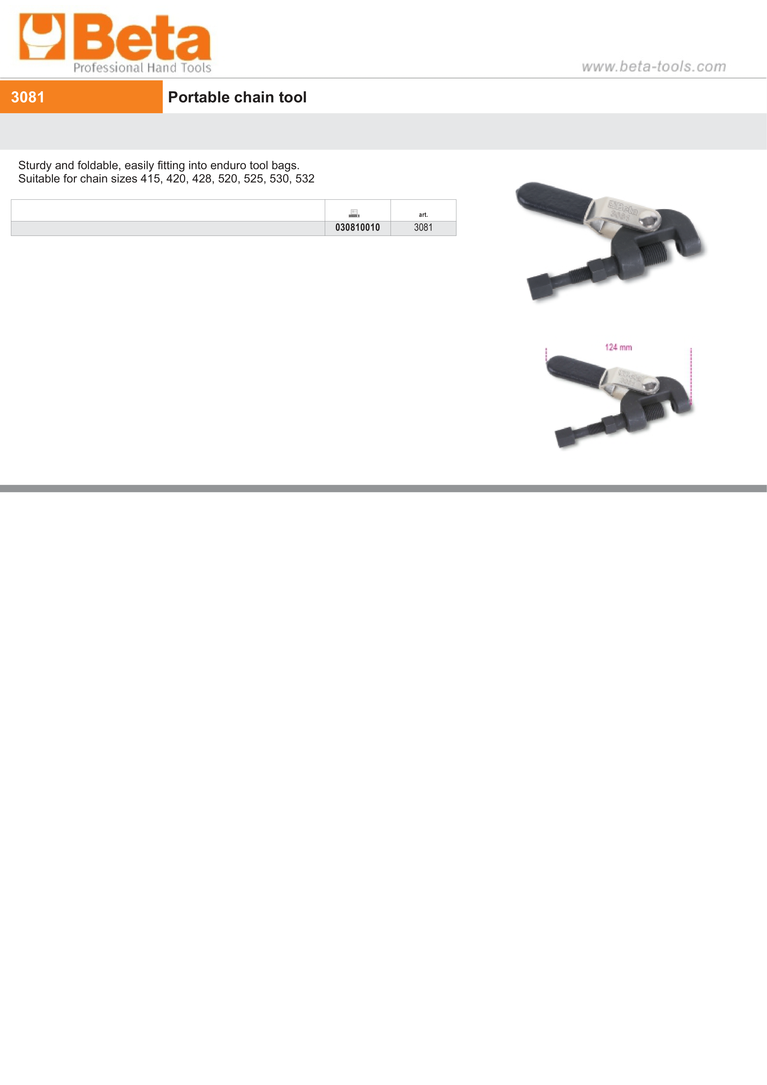 Portable Chain Tool for Sizes 415 - 532 - Beta Tools 3081