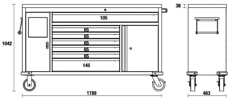 Work Station Roller Cab with 7 Drawers and Built-In Waste Bin - BetaC45PRO C45PRO MWS/X