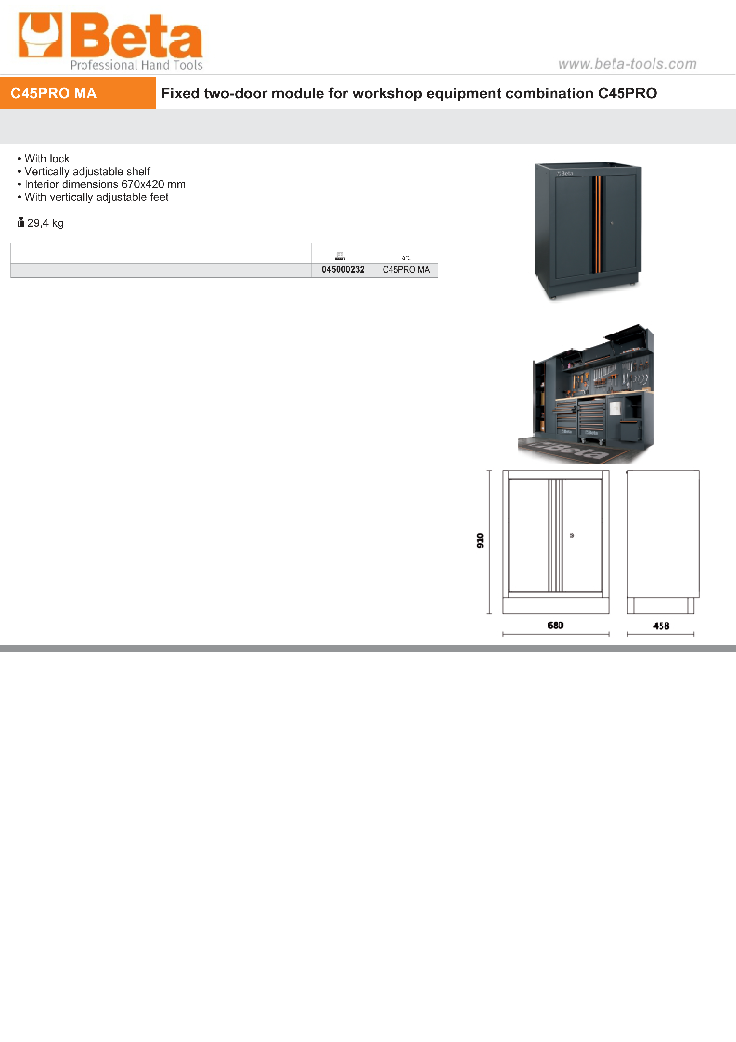 Fixed Two-Door Module with Adjustable Shelf for Workshop - BetaC45PRO C45PRO MA