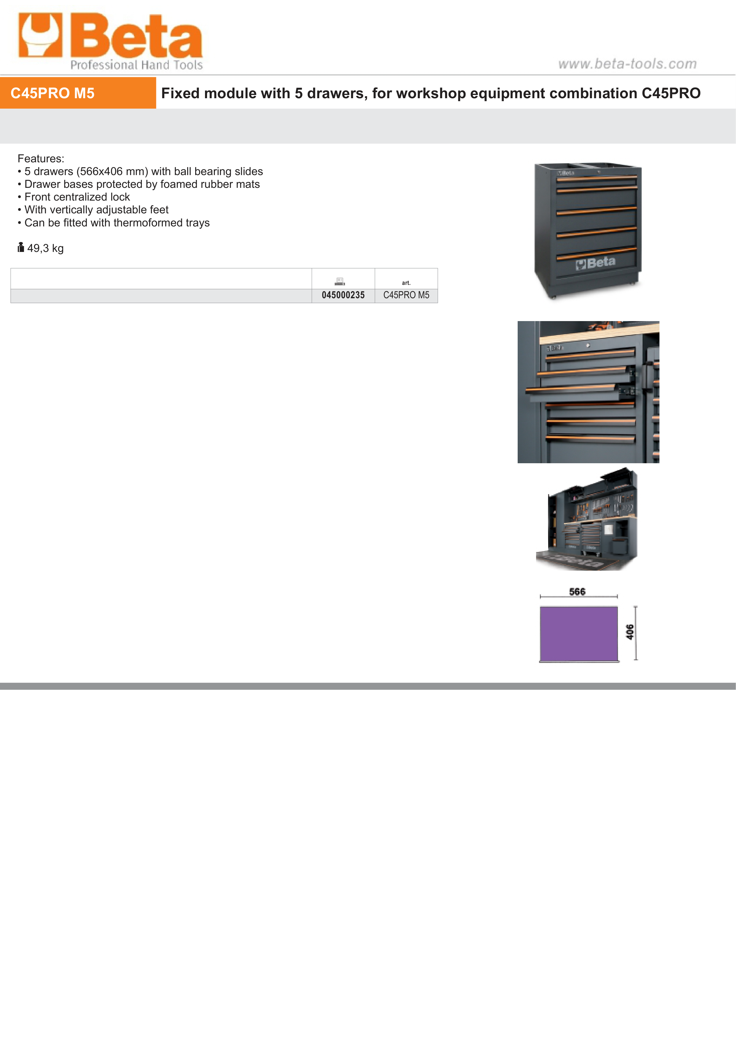 Fixed Module with 5 Drawers for Workshop - BetaC45PRO C45PRO M5