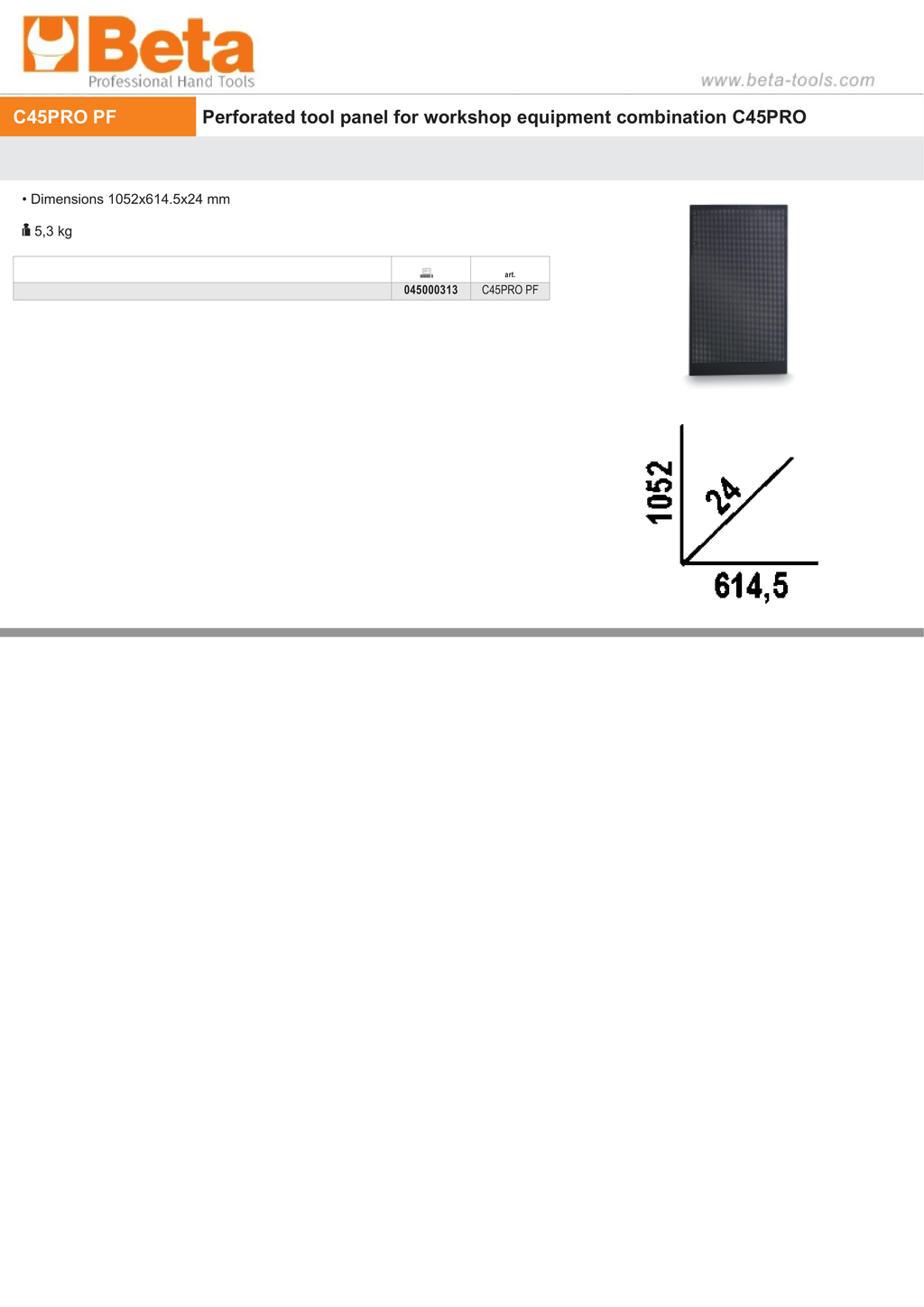 Perforated Tool Panel 1052x614.5mm for Workshop - BetaC45PRO C45PRO PF