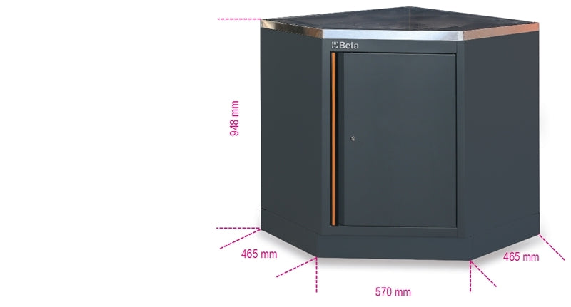 Lower Corner Module with Stainless Steel Worktop and Storage for Workshop - BetaC45PRO C45PRO CAI/X