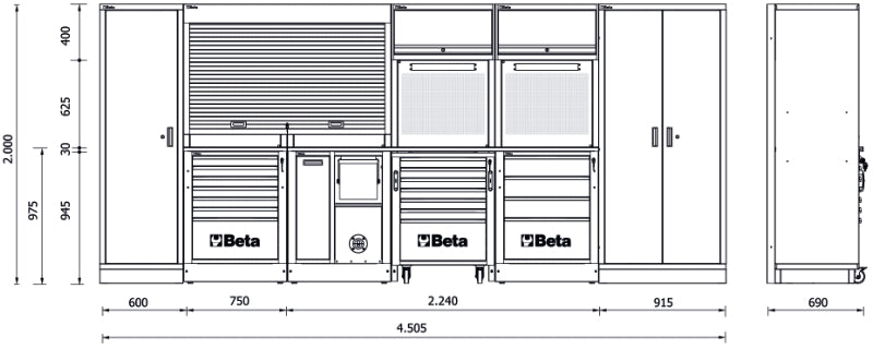 Comprehensive Workshop Equipment Combination RSC50 with Cabinets, Worktops, and Tool Storage - BetaRSC50 RSC50