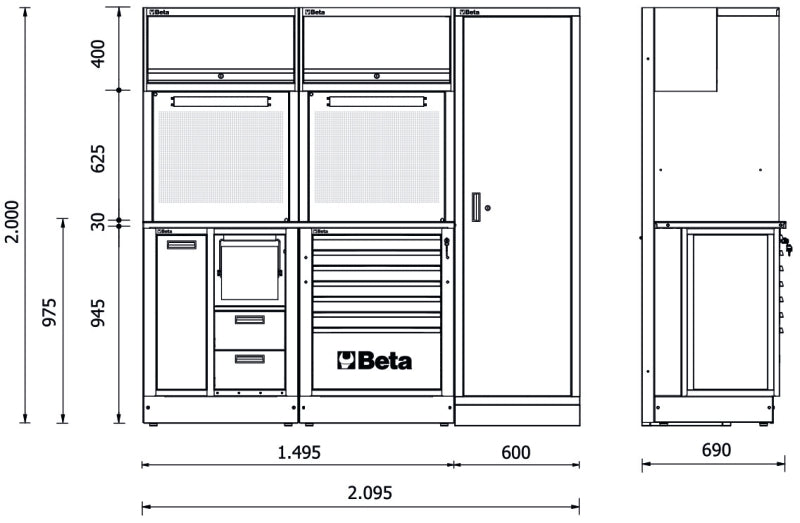 Workshop Equipment Combination RSC50 with Worktop, Drawers, Cabinets, and Tool Panels - BetaRSC50 RSC50 C