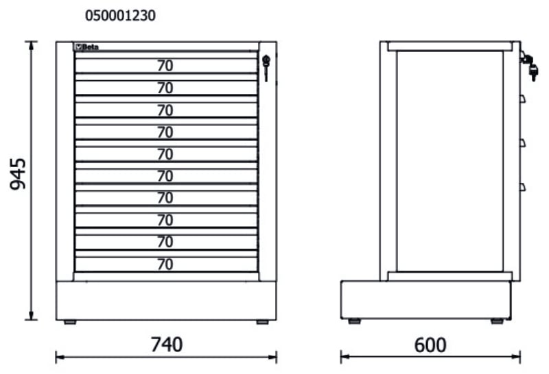 Fixed Module with 10 Drawers for RSC50, 588x367mm, Central Lock, Adjustable Feet - BetaRSC50 RSC50 M10