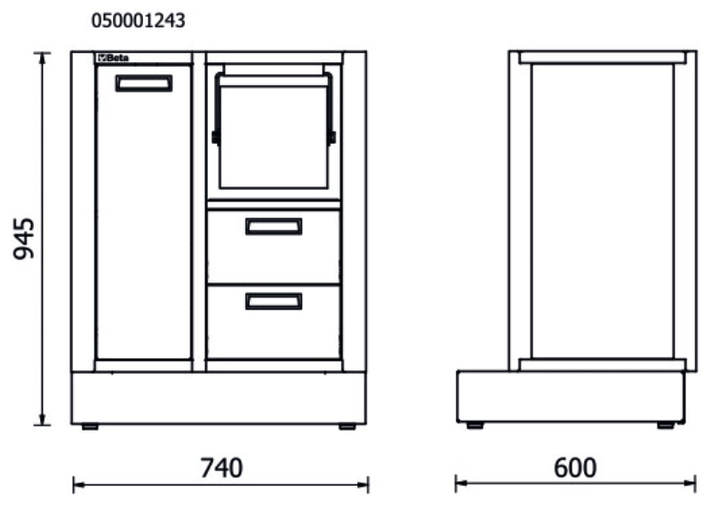 Fixed Service Module for RSC50 with Waste Bin, Paper Roll Compartment, 2 Drawers 310x370mm, Adjustable Feet - BetaRSC50 RSC50 MS-2C