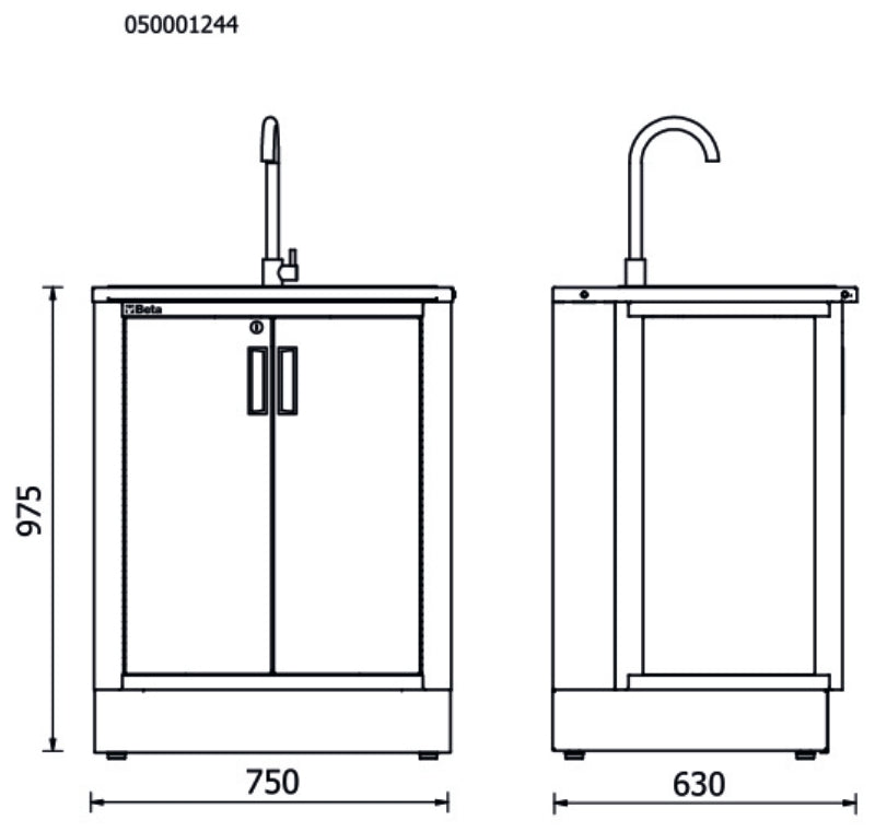 Fixed Module with Built-in Sink for RSC50, Stainless Steel Basin, Includes Mixer Tap, Drain Unit, Soap Dispenser, Two-Door Module with Lock, 615x435x575mm, Adjustable Feet - BetaRSC50 RSC50 ML