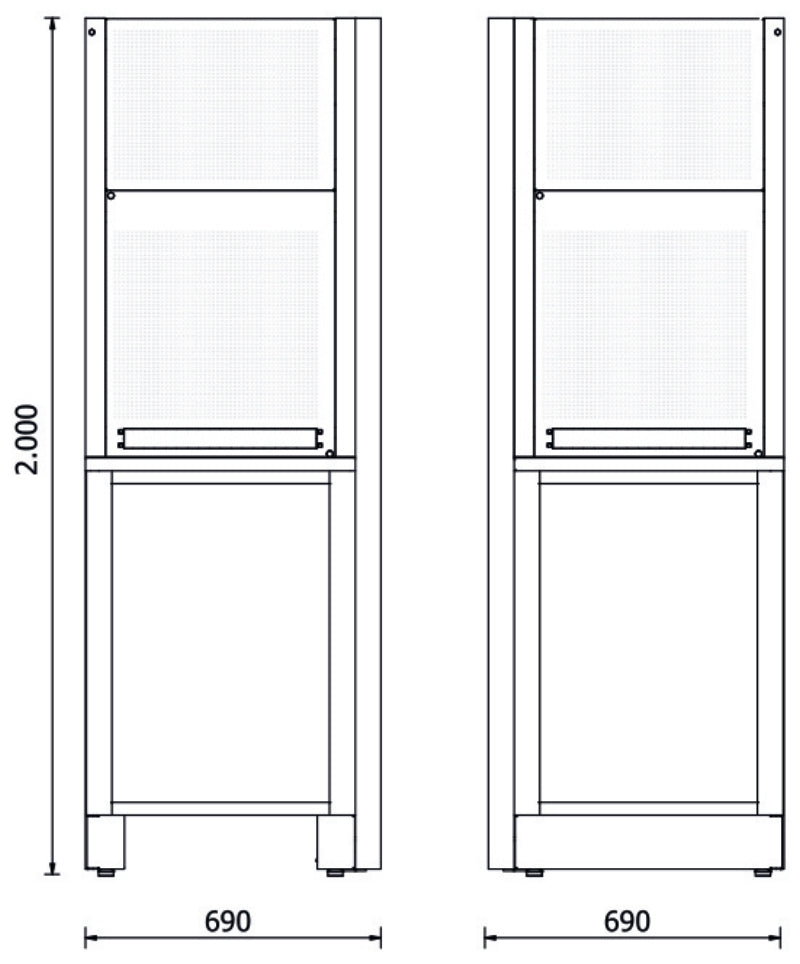 Self-Supporting Complete Corner for RSC50, 630x630mm Worktop, Shockproof PVC Coat, Includes 2 Lower Panels 650x625mm, 2 Upper Panels 650x400mm, Complete Framework - BetaRSC50 RSC50 AC-G