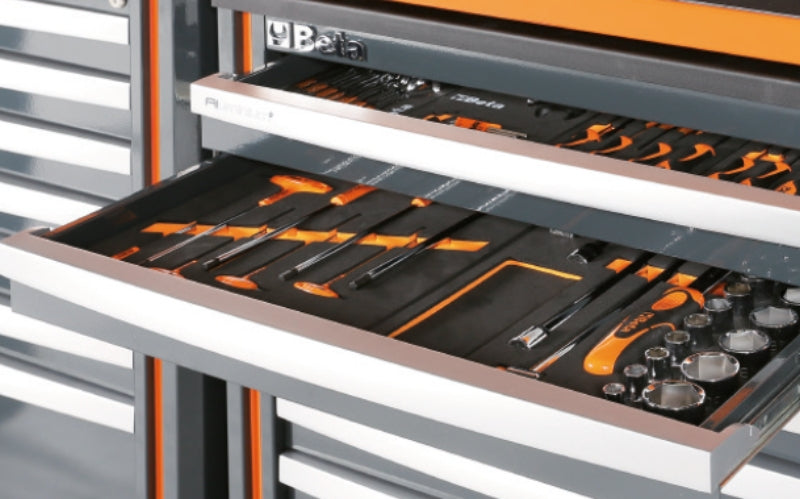 Workshop Equipment Set with Two-Door Cabinet, Workbench, 7-Drawer Module, Service Module, Tool Panel, 2.85x2.00x0.76m - BetaRSC55 C55AB