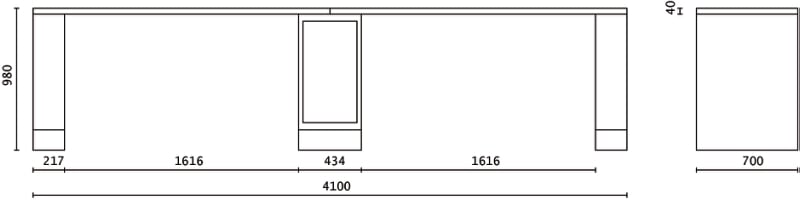 Double 4m Workbench with Central Leg, Shockproof PVC Worktop, Adjustable Feet, 4100x700mm - BetaRSC55 C55BO/D4