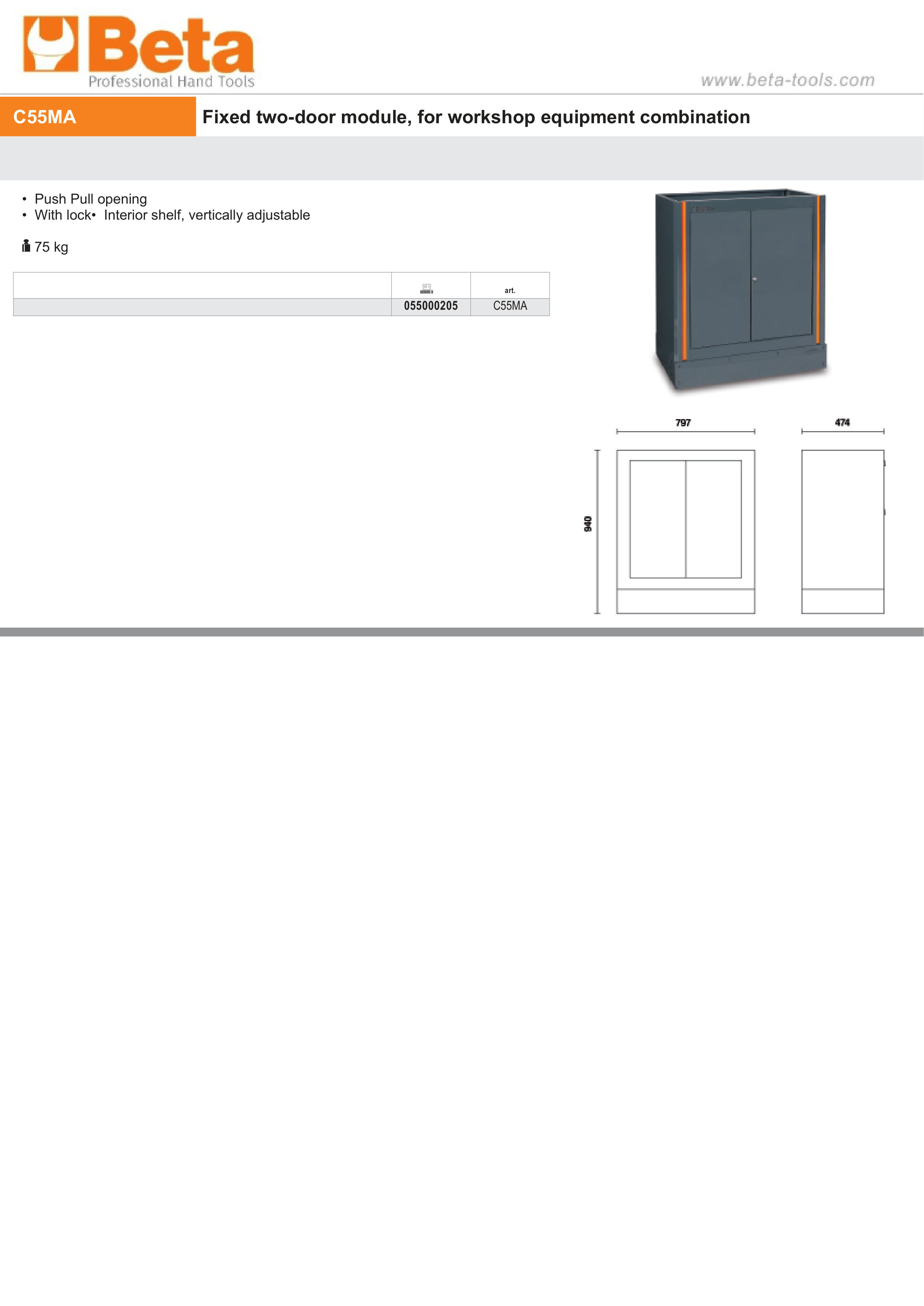 Fixed Two-Door Module with Lock, Adjustable Interior Shelf - BetaRSC55 C55MA