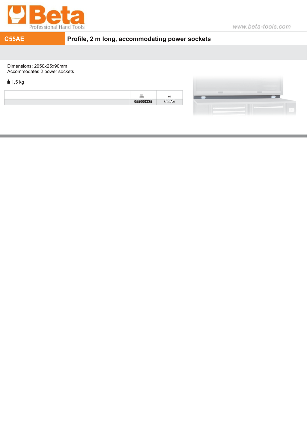 Profile, 2050x25x90mm, Dual Power Socket Compatible - BetaRSC55 C55AE