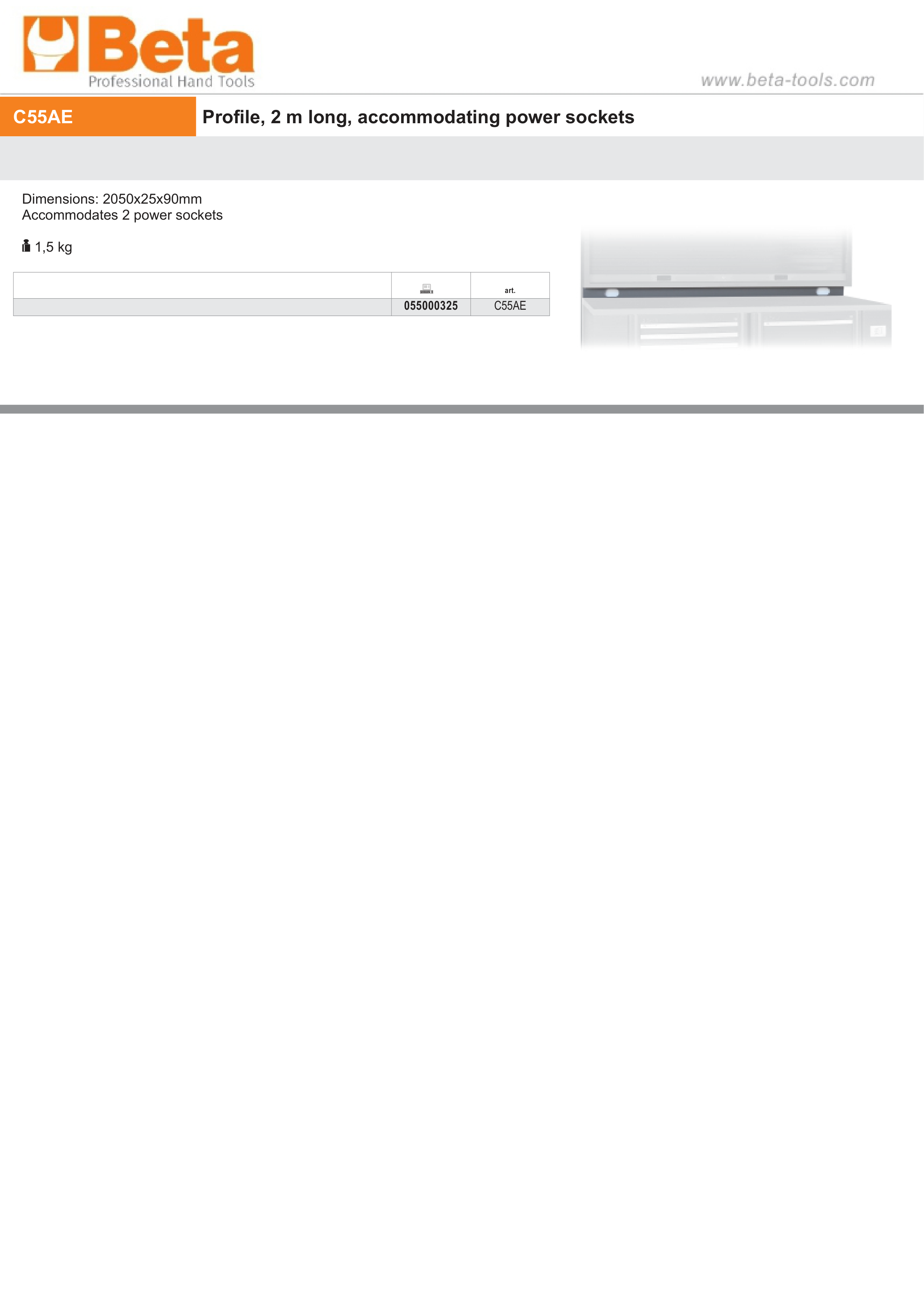 Profile, 2050x25x90mm, Dual Power Socket Compatible - BetaRSC55 C55AE