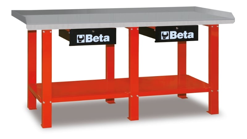 Workbench with Painted Sheet Metal Worktop, 1200kg Capacity, Lockable Drawers - Beta Tools C56-G