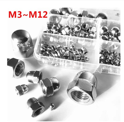 52pcs Dome Cap Nut 304 Stainless Steel Set M3 M4 M5 M6 M8 M10 M12