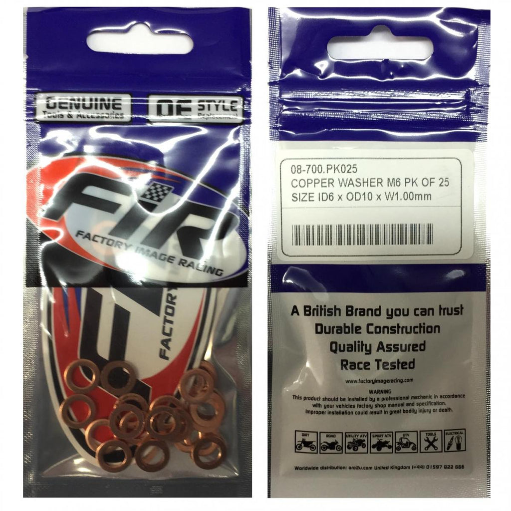 COPPER WASHER M6 PK OF 25, SIZE ID6 x OD10 x W1.00mm