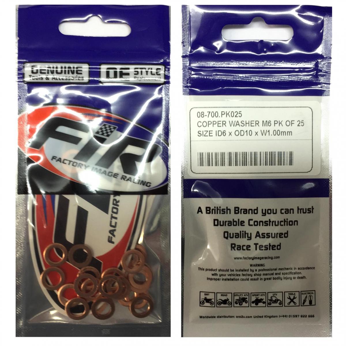 COPPER WASHER M6 PK OF 25, SIZE ID6 x OD10 x W1.00mm