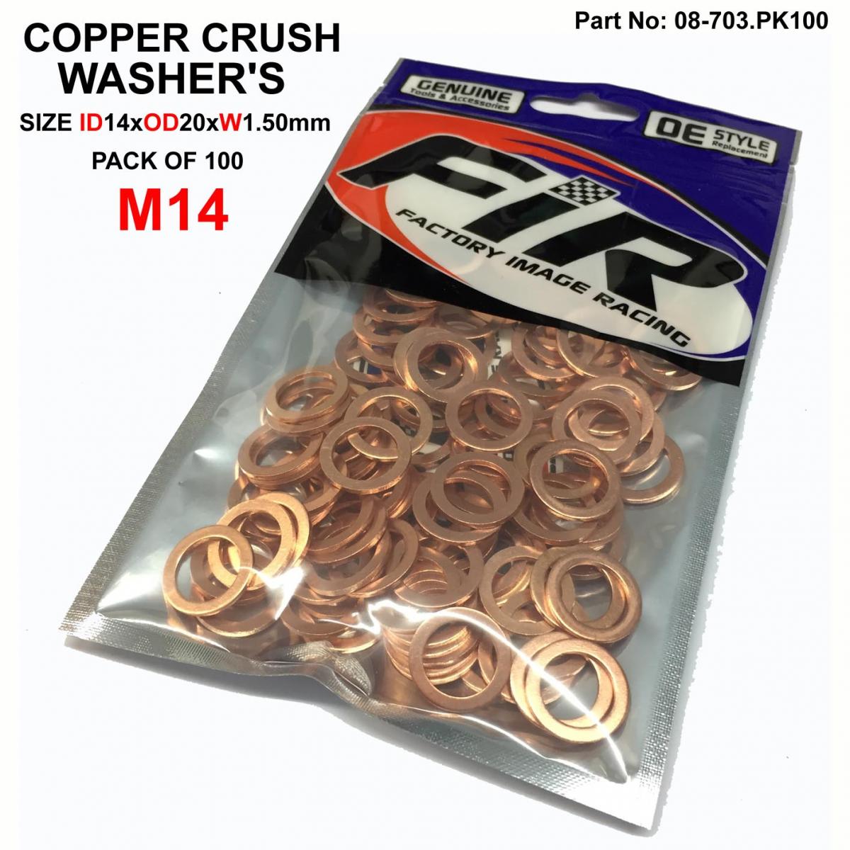 COPPER WASHER M14 PK OF 100, SIZE ID14 x OD20 x W1.0mm