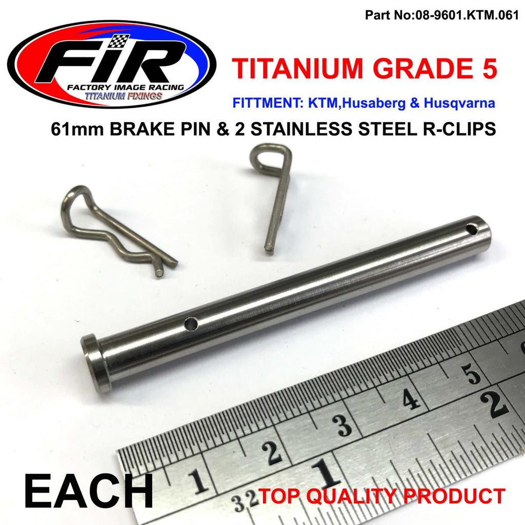 TITANIUM GR5 BRAKE PIN 61mm EACH, & STAINLESS STEEL BENT R-CLIPS