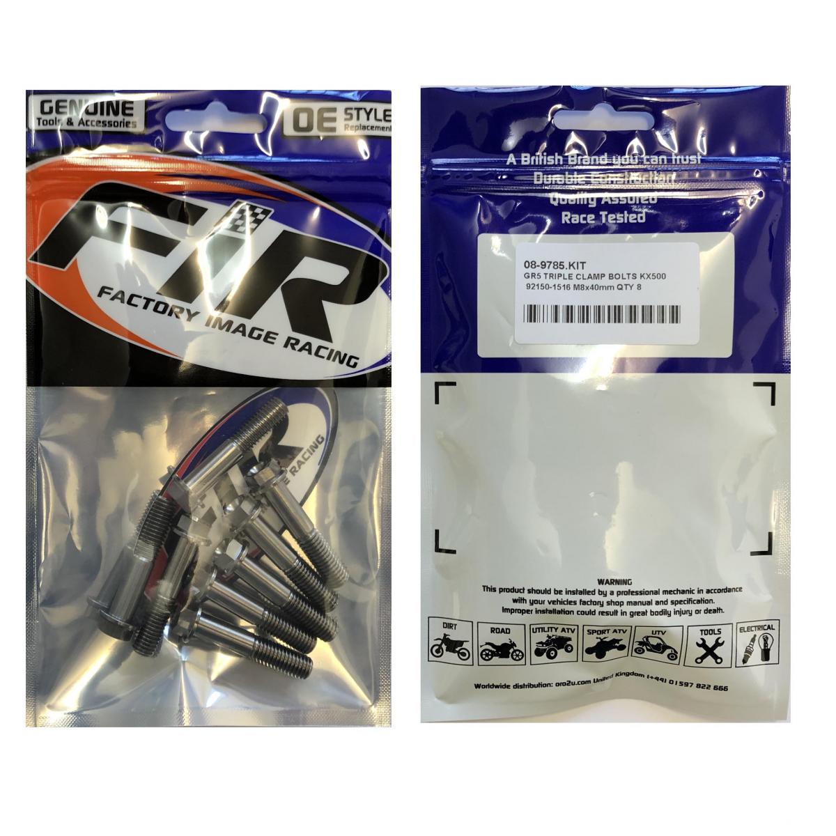GR5 TRIPLE CLAMP BOLTS KX500, 92150-1516 M8x40mm QTY 8, FACTROY IMAGE RACING