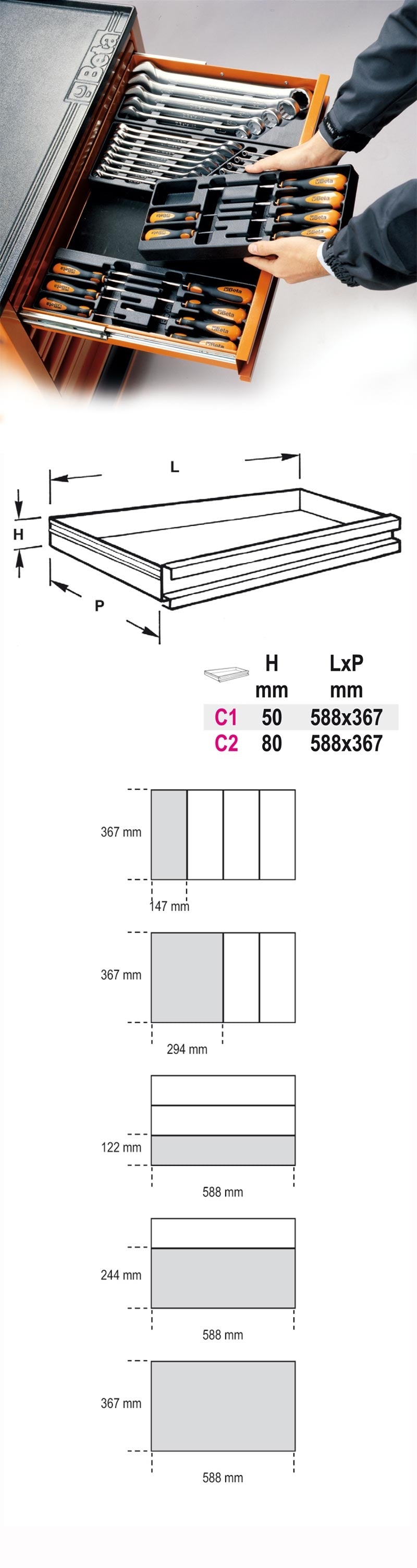 Thermoformed Trays for Small Items 50mm for Roller Cabs RSC22 RSC23 RSC23C - Beta Tools VP1