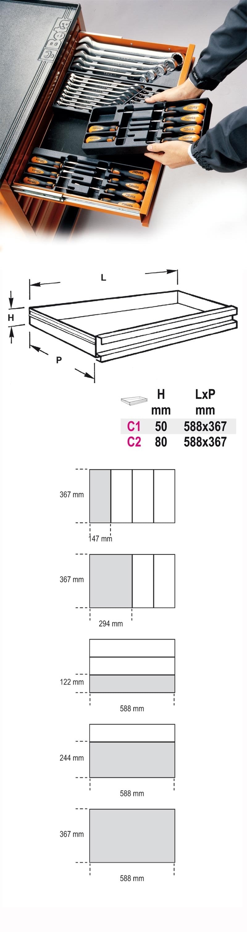 Thermoformed Trays for Small Items 35mm for Roller Cabs RSC22 RSC23 RSC23C - Beta Tools VP2