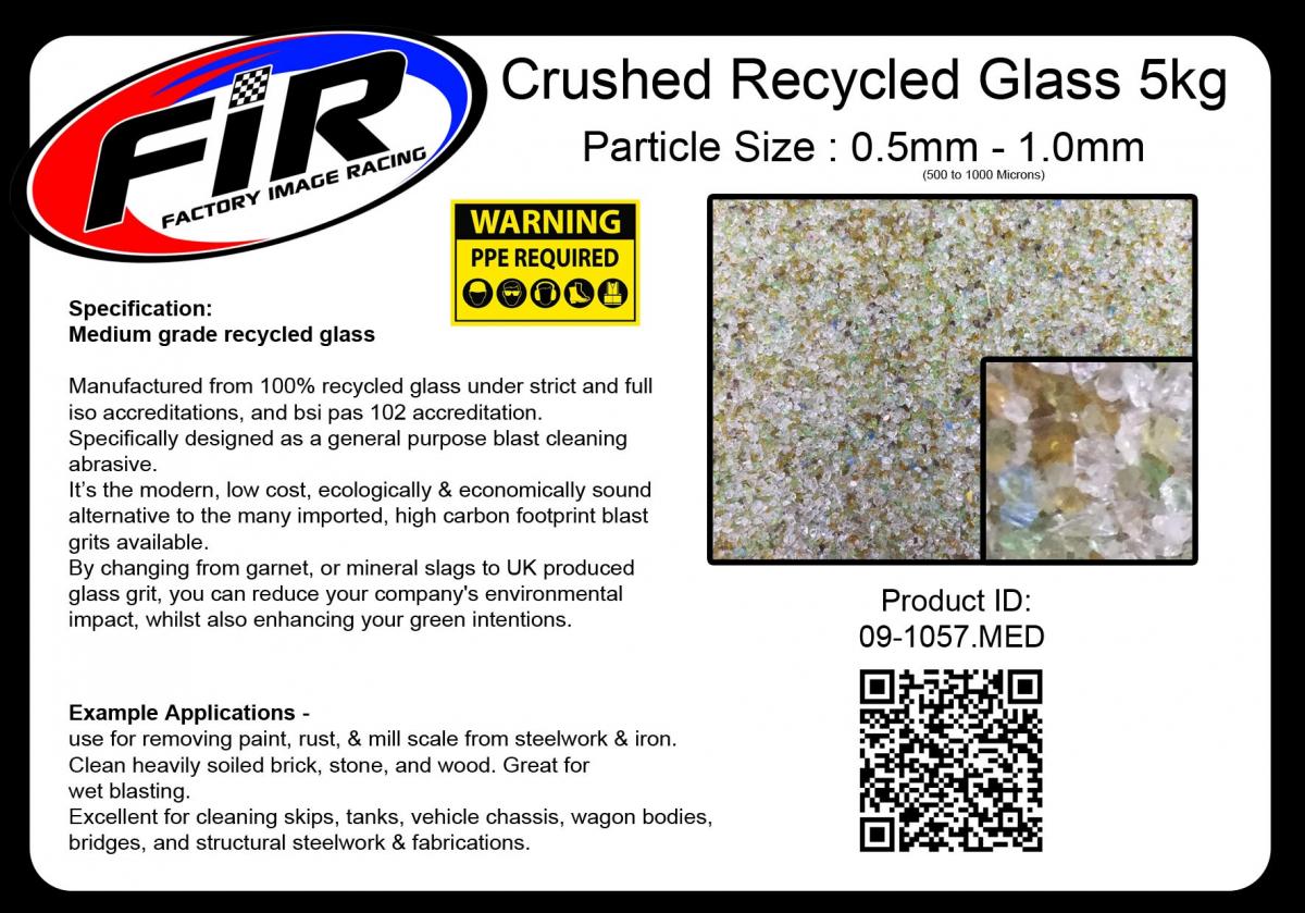 CRUSHED RECYCLED GLASS 5kg, MED - GRIT SIZE - 0.50 -1.0