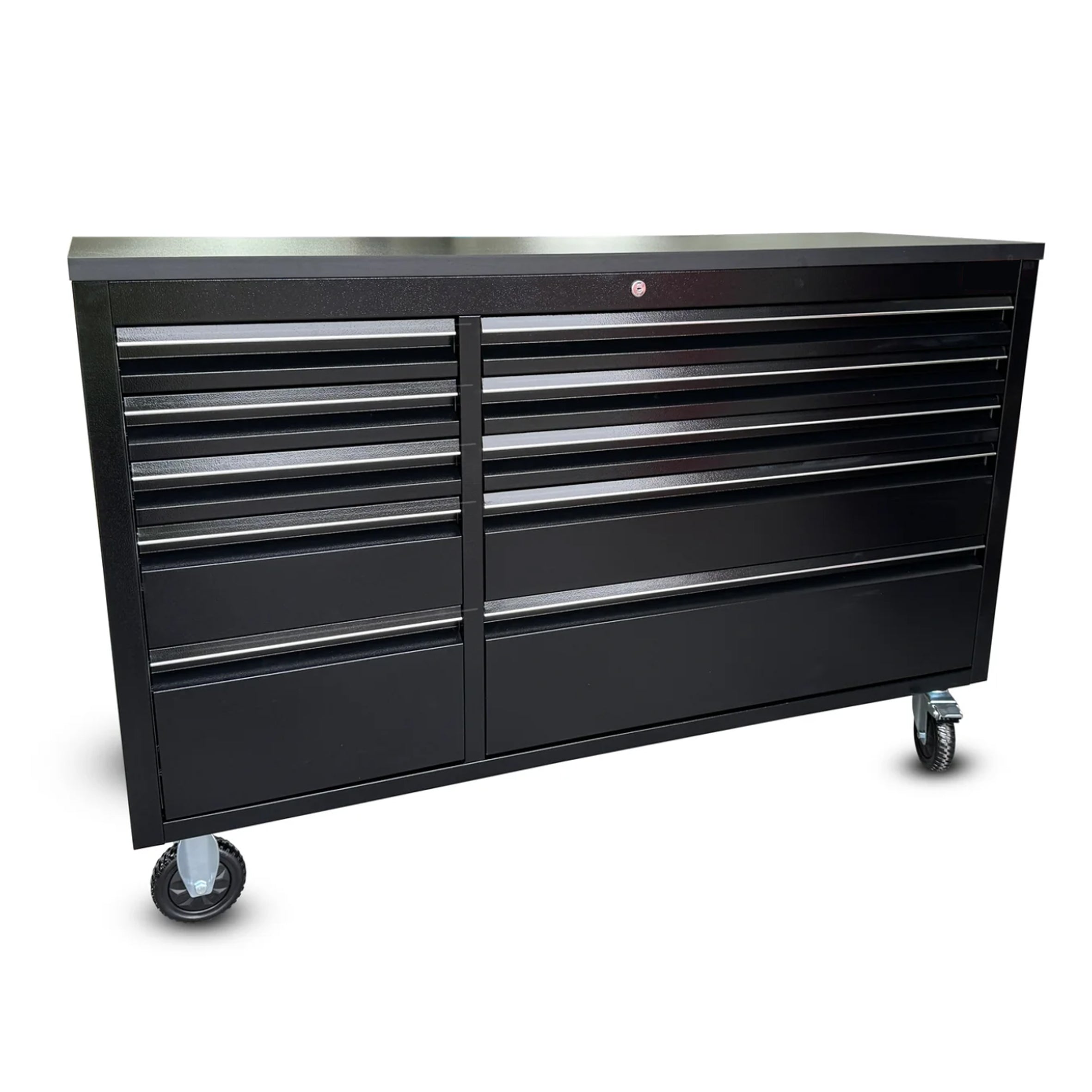 55 Powder Coated Black Steel Tool Chest Box 10 Drawers Solid Rubber Top