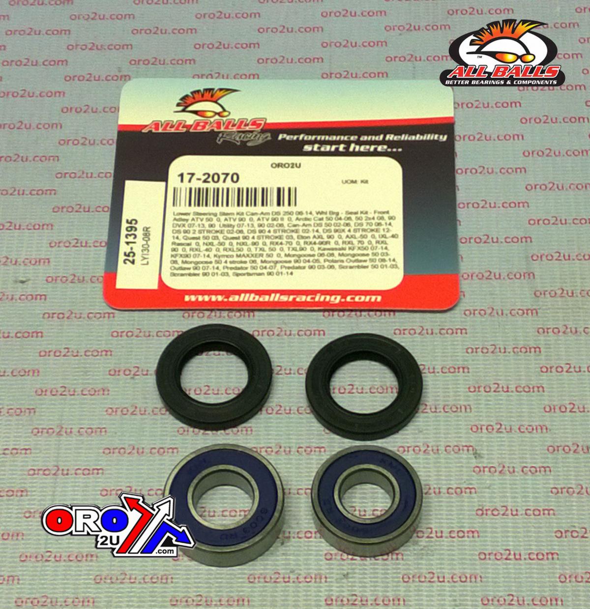 WHEEL BEARING KIT FRONT 01-22 CAN-AM/ADLEY/ARCTIC/ETON/KAW/KYM/POLARIS, ALLBALLS 25-1395 ATV