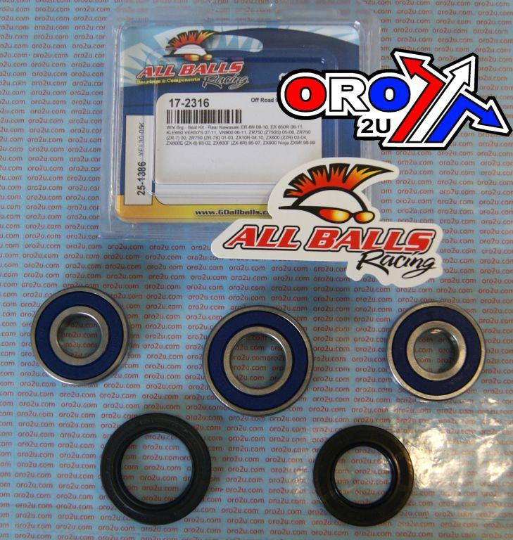 WHEEL BEARING KIT REAR 89-22 KAW ER/EX/KLE/VN/Z/ZR/ZX/ZXR, ALLBALLS 25-1386 ROAD