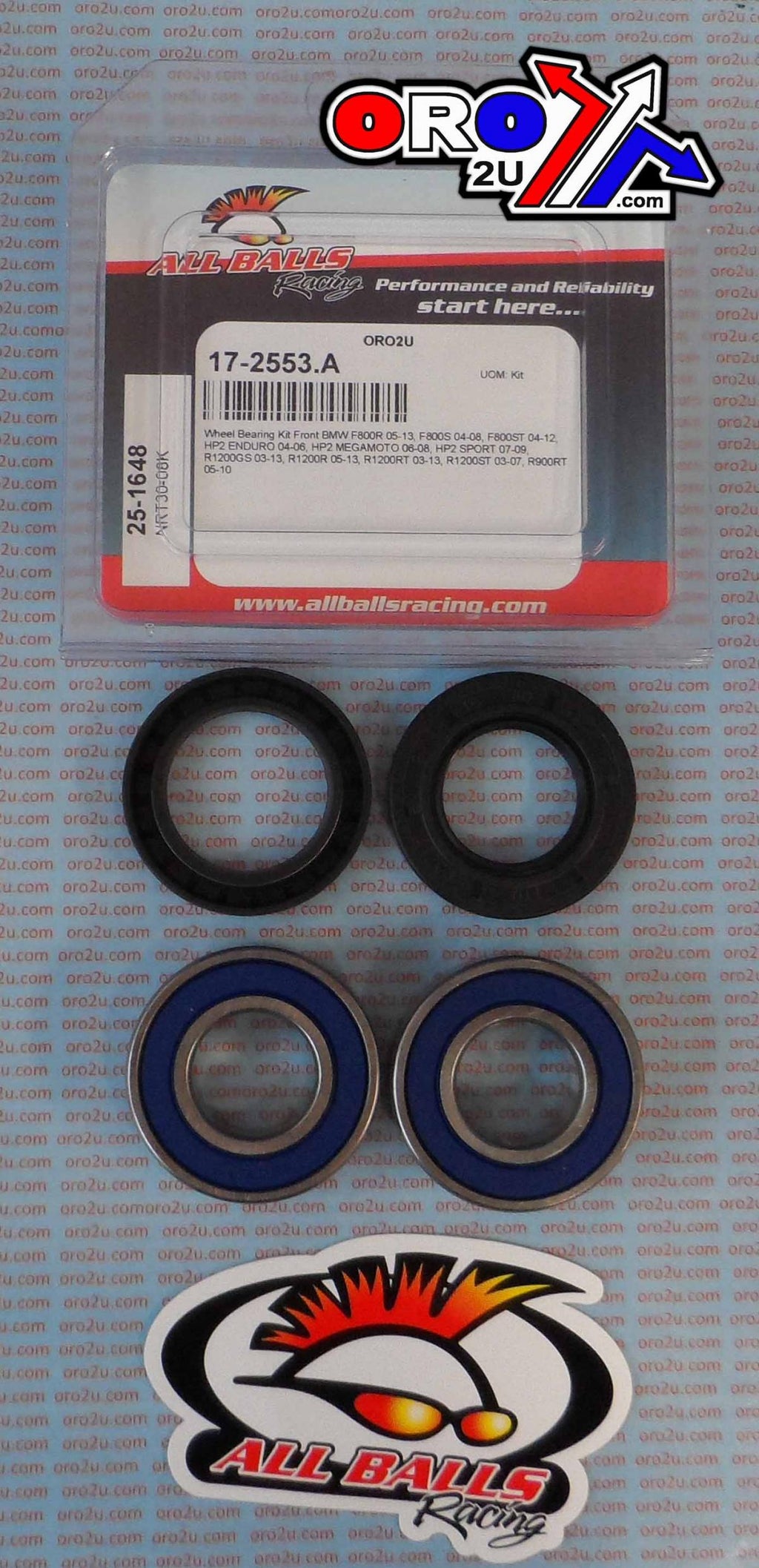 WHEEL BEARING KIT FRONT 03-14 BMW F/HP2/R 800-1200, ALLBALLS 25-1648 ROAD