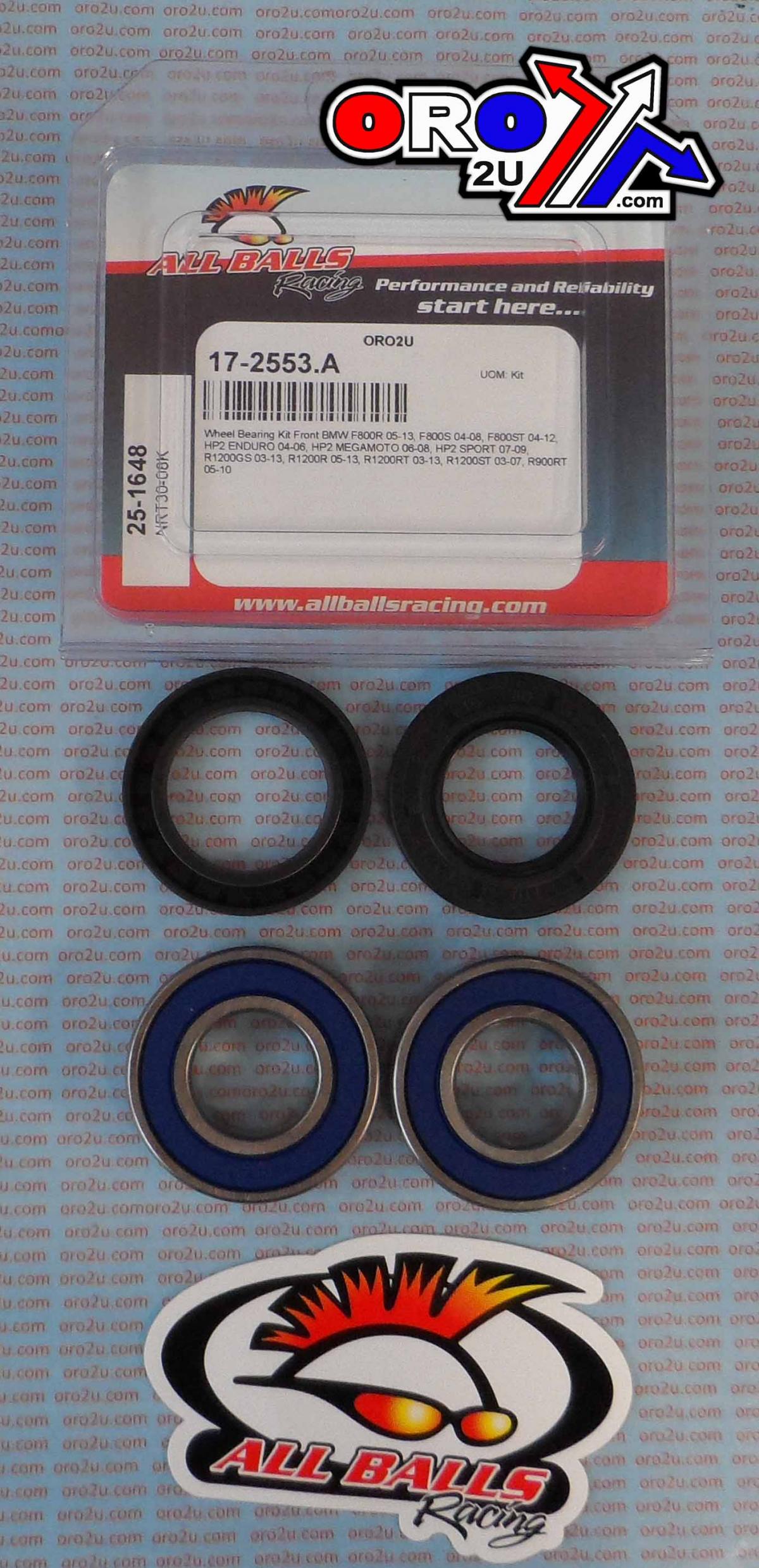 WHEEL BEARING KIT FRONT 03-14 BMW F/HP2/R 800-1200, ALLBALLS 25-1648 ROAD