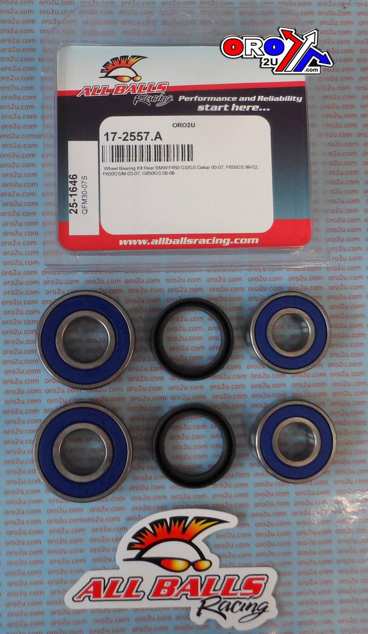 WHEEL BEARING KIT REAR 99-15 BMW F/G 650, ALLBALLS 25-1646 ROAD
