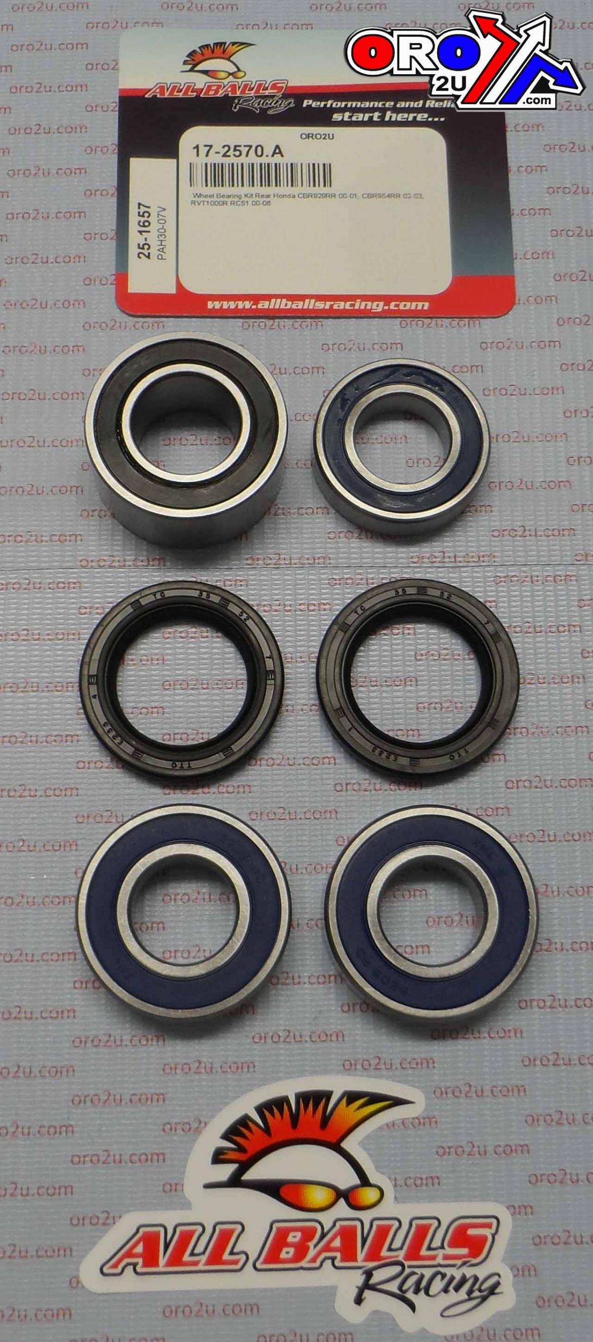 WHEEL BEARING KIT REAR 00-06 HON CBR929/954/RVT1000 RC51, ALLBALLS 25-1657 ROAD