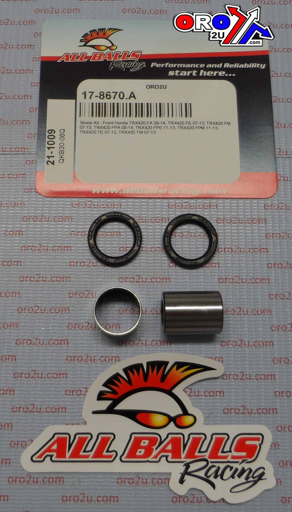 FRONT SHOCK BUSHING KIT TRX420, ALLBALLS 21-1009 HONDA ATV 91351-HN0-671, 52452-GW6-003, 51486-HN6-003
