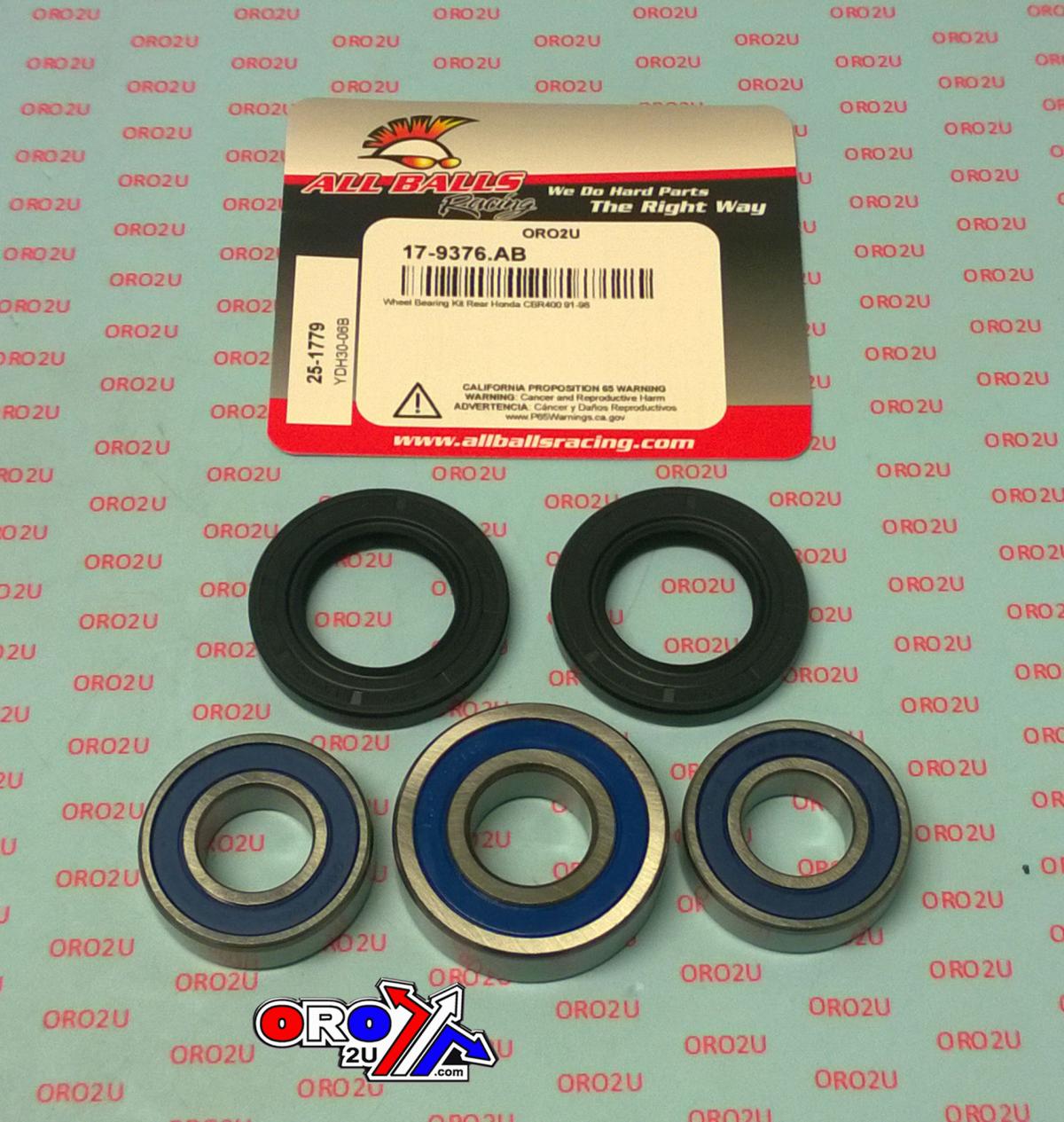 WHEEL BEARING KIT REAR 91-98 HONDA CBR400, ALLBALLS 25-1779 ROAD